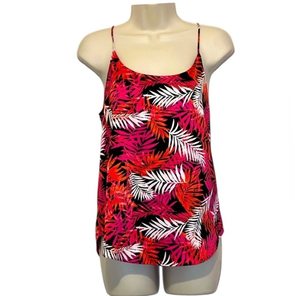 Bar III Scoop-Neck Cami Top, Sunset Rose Multicolor Leaf Print, Medium, NEW - Picture 1 of 6